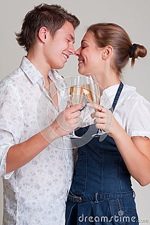 Beautiful smiley couple with champagne Stock Photo