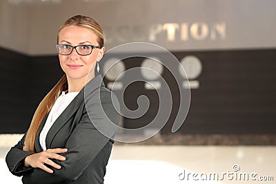 The Beautiful smiling business woman portrait. Smiling female receptionist Stock Photo