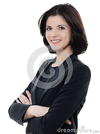 Beautiful smiling caucasian business woman portrait arms crossed Stock Photo