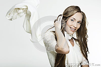 Beautiful smiling girl with long wonderful hair Stock Photo