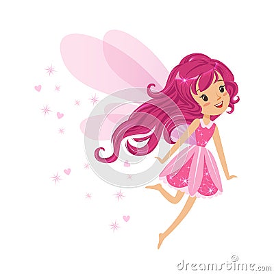 Beautiful smiling pink Fairy girl flying colorful cartoon character vector Illustration Vector Illustration