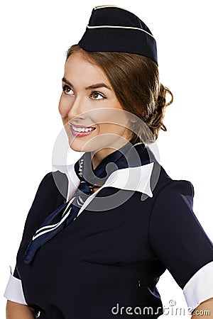 Beautiful smiling stewardess isolated on a white background Stock Photo