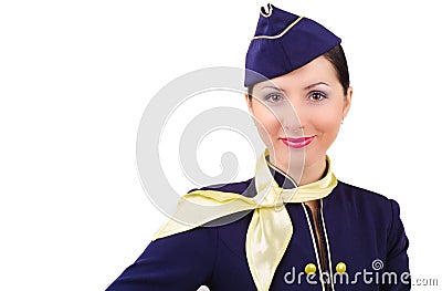 Beautiful smiling stewardess in uniform isolated Stock Photo