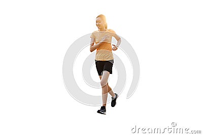 Beautiful smiling thai women is jogging, running isolated on background. Vector Illustration