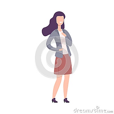 Beautiful Smiling Woman, Happy Attractive Brunette Girl Character Wearing Casual Stylish Clothes Flat Vector Vector Illustration