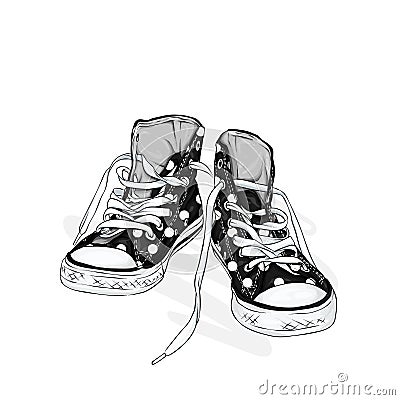 Beautiful sneakers. Vector illustration for a picture or poster. Youth shoes. Sports, running and walking. Vector Illustration