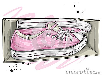 Beautiful sneakers. Vector illustration for a picture or poster. Youth shoes. Sports, running and walking. Vector Illustration