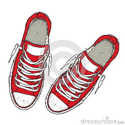 Beautiful sneakers. Vector illustration for a picture or poster. Youth shoes. Sports, running and walking. Vector Illustration