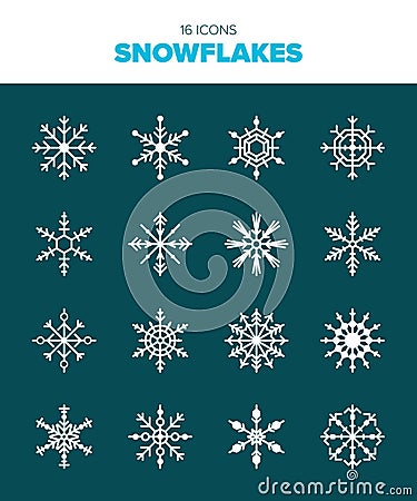 16 beautiful snow flakes Stock Photo