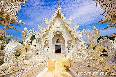 Beautiful snowy white temple Wat Rong Khun temple in Chiang Rai, Thailand, Asia Stock Photo