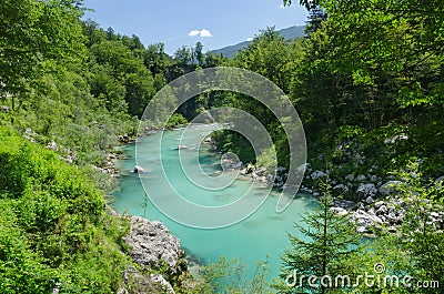 Beautiful Soca river valley in summer, Slovenia Stock Photo