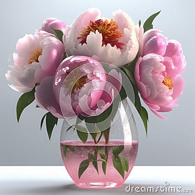 Soft pink peonies in a glass vase Stock Photo