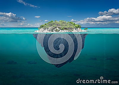 Beautiful solitude island with green trees in the ocean Stock Photo