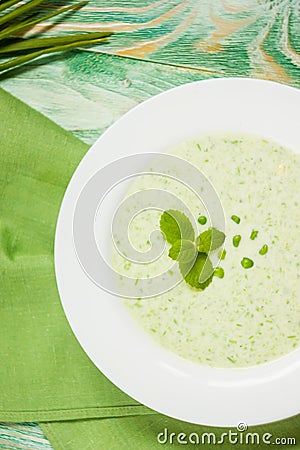 Beautiful Soup with green peas Stock Photo