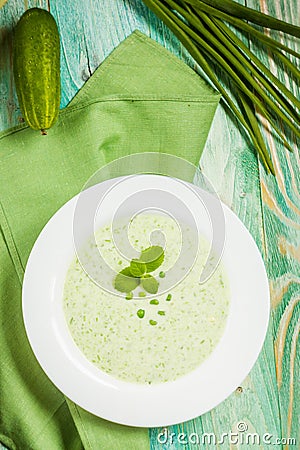 Beautiful Soup with green peas Stock Photo