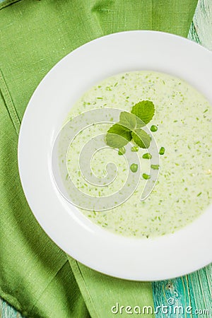 Beautiful Soup with green peas Stock Photo