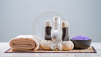 Spa background composition. Massage, oriental therapy, wellbeing and meditation concept. Stock Photo