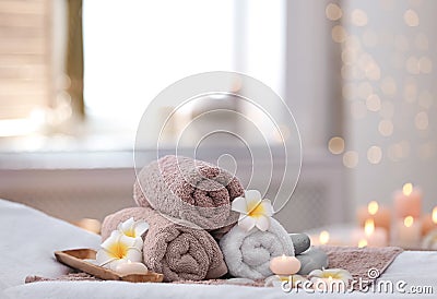 Beautiful spa composition on massage table Stock Photo