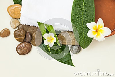 Beautiful spa composition stones, flowers, leaves Stock Photo