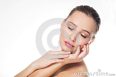 Beautiful Spa woman on white background, closeup portrait Stock Photo