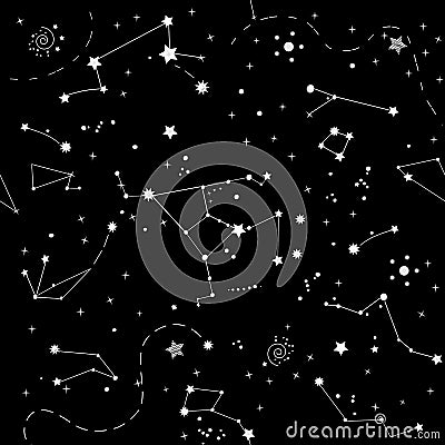 Beautiful space seamless texture in monochrome colors. Vector illustration Vector Illustration