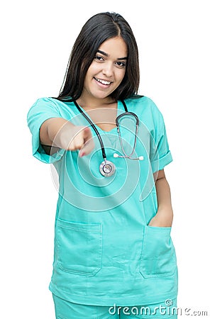 Beautiful spanish female nurse or medical student Stock Photo