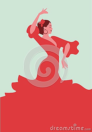 Beautiful Spanish flamenco dancer, wearing elegant red dress and Stock Photo
