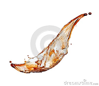 Beautiful splashes of cola with bubbles isolated on white background. Splashes of coffee or tea in white space Stock Photo