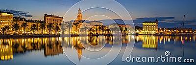 Beautiful Split during sunrise, Croatia and the Statue of Gregory of Nin at a sunny spring day Stock Photo