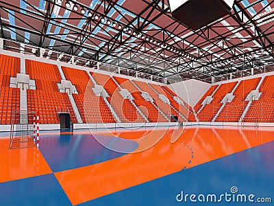Beautiful sports arena for handball with orange seats and VIP boxes - 3d render Stock Photo