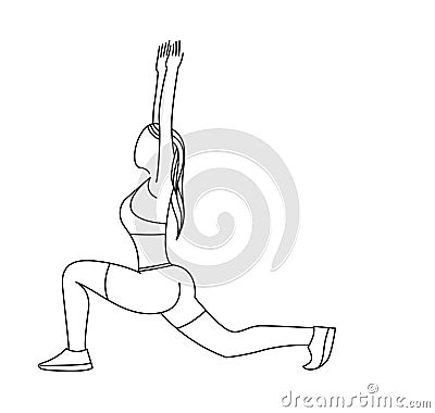 Beautiful sports girl doing exercises line art drawing Vector Illustration