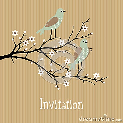 Beautiful spring background with birds on cherry Vector Illustration