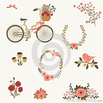 Beautiful spring floral clip art. Vector Illustration