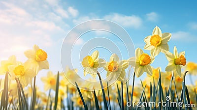 Beautiful spring flowers outdoors on sunny day,daffodils, narcissus, Stock Photo