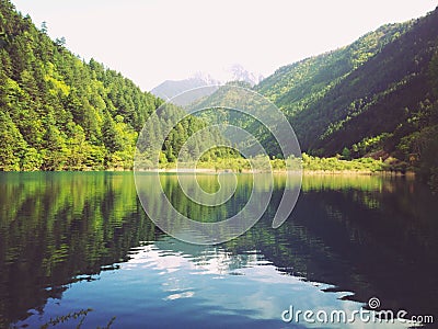 Beautiful Spring mountain and lake Stock Photo