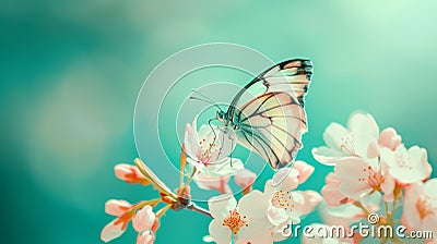 Beautiful spring nature background with butterfly lovely blossom Beautiful wildflowers AI Generative Stock Photo