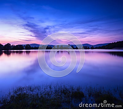 Beautiful spring night on the pond Stock Photo