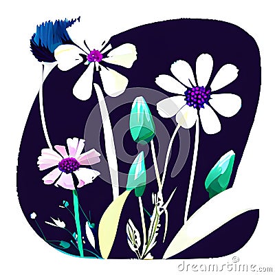 Beautiful spring and summer wild flowers. Generative AI. Stock Photo
