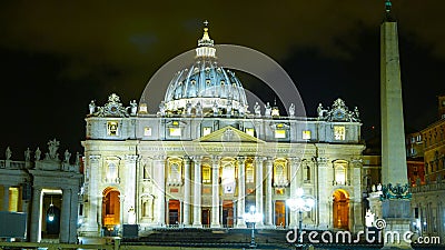 Beautiful St Peters Basilica at Vatican in Rome - night view Editorial Stock Photo