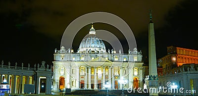 Beautiful St Peters Basilica at Vatican in Rome - night view Editorial Stock Photo