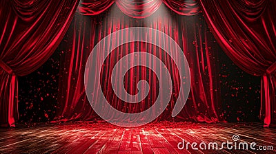 A beautiful stage with a large red curtain Stock Photo