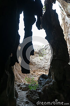 Beautiful stalagmites stalactites in the cave in Krabi Editorial Stock Photo