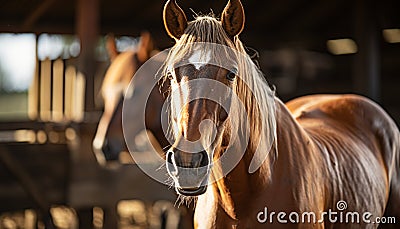 Beautiful stallion grazing in the meadow under the summer sun generated by AI Stock Photo