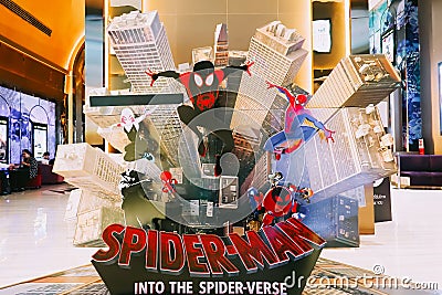 A beautiful standee of a movie called Spider-Man into the Spider-verse display at the cinema to promote the movie Editorial Stock Photo