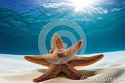 Huge starfish on the sea floor beneath sparkling blue waters Stock Photo