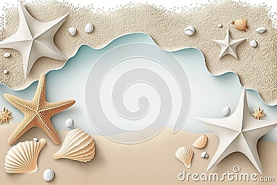 Beautiful starfish and seashells on sandy beach. Generative Ai Stock Photo