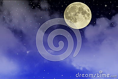 Beautiful starry sky with fool moon and clouds. Stock Photo