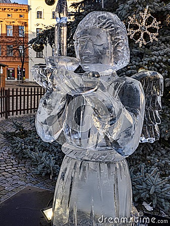 beautiful statue of an angel carved out of ice Stock Photo