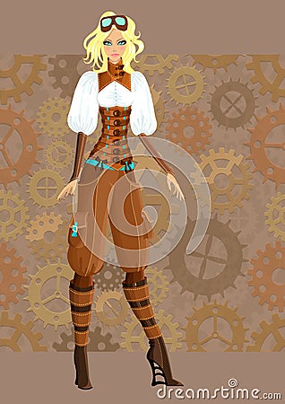 Beautiful steampunk girl Vector Illustration