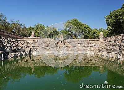 Beautiful Stepwell at Sun Temple Modhera in Ahmedabad Stock Photo